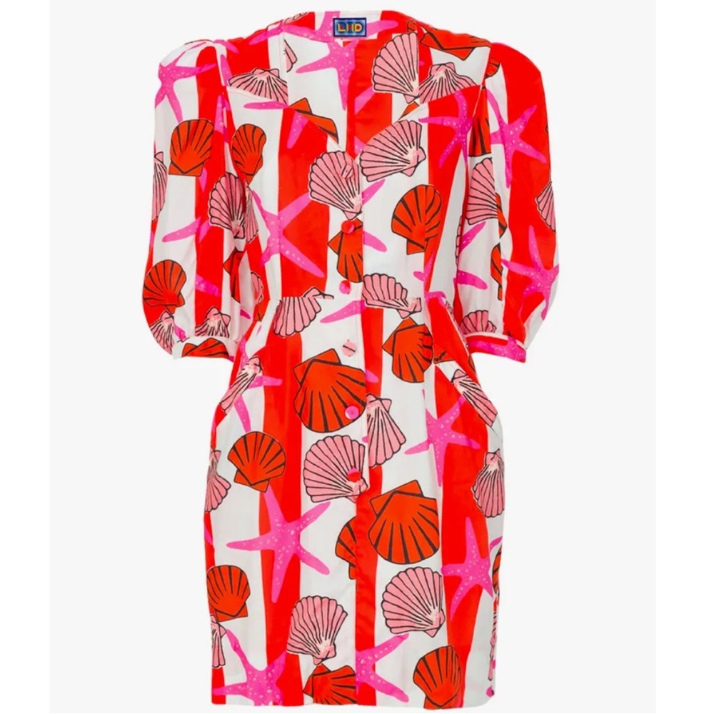 NWOT Rare LHD Sunny Isles dress Seashell Red $625 Multicolor Dress Puff Sleeve